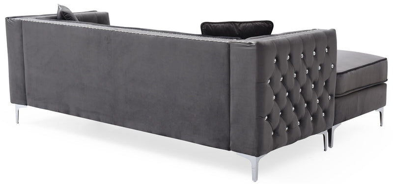 Glory Furniture Paige sofa chaise in a stationary sectional with plush upholstery and modern design, shown from a side view.