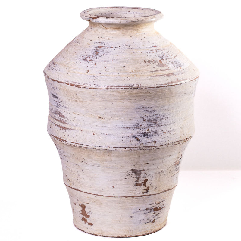 Visha - Scalloped Distressed Terracotta Vase - Cream - R&R Furniture Gallery (Fountain Valley, CA)