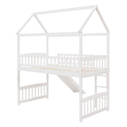 DreamHaus loft bed with slide, featuring a sturdy wooden frame, ladder, and playful slide for kids' bedroom fun.