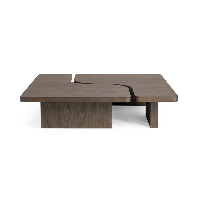 Classic Home Melina coffee table with a sleek wooden top and metal legs, modern design for living room decor.
