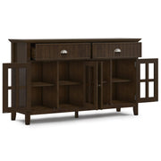 Large brown Acadian sideboard buffet by Simpli-Home with spacious storage and sleek wood finish, ideal for dining or living room.