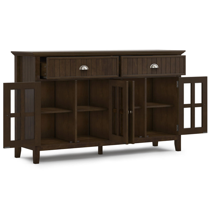 Large brown Acadian sideboard buffet by Simpli-Home with spacious storage and sleek wood finish, ideal for dining or living room.