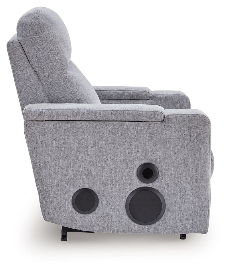 Pineland - Glider Power Recliner With Audio System - Pewter - R&R Furniture Gallery (Fountain Valley, CA)