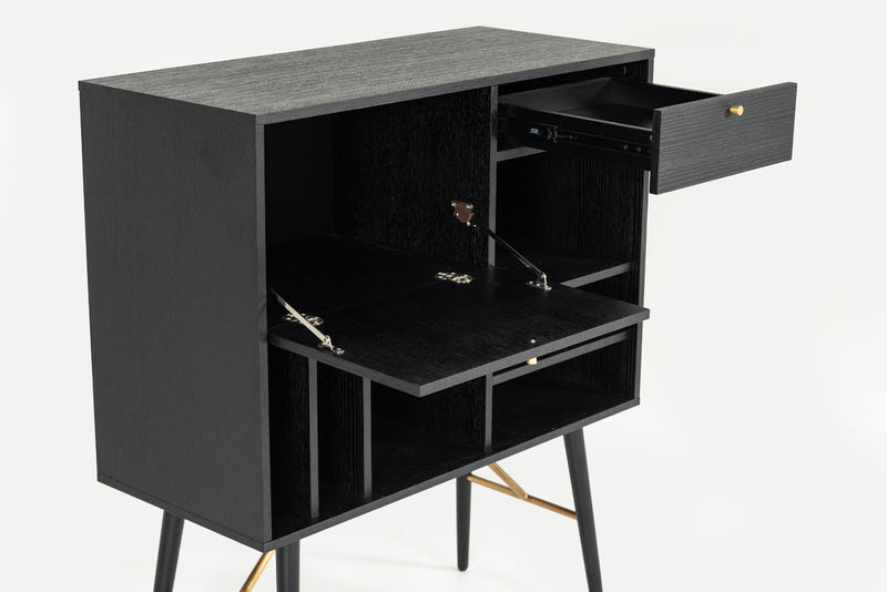 Billy Modern Black Oak & Gold Tall Buffet — view 3