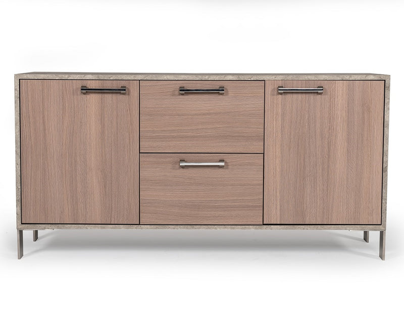 Boston Modern Brown Oak & Faux Concrete Office File Cabinet — view 4