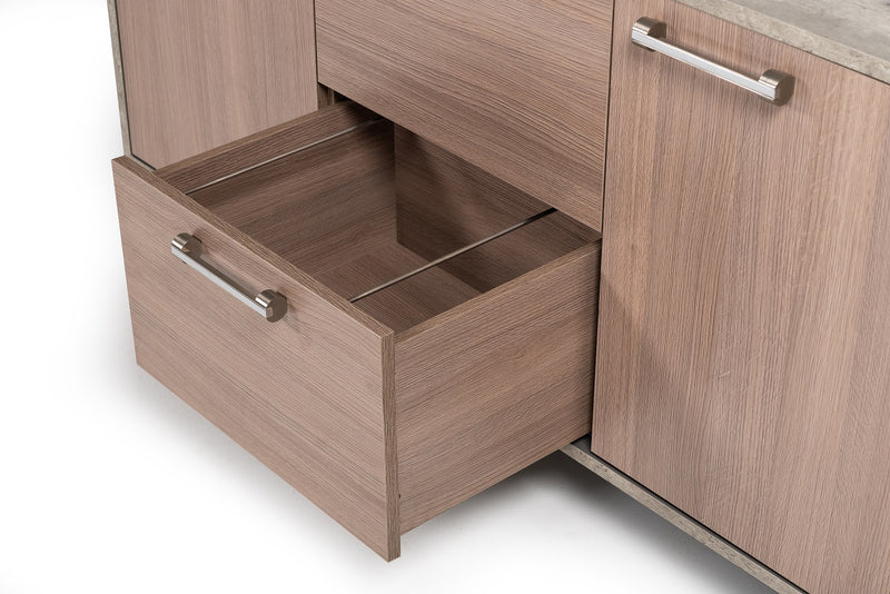 Boston Modern Brown Oak & Faux Concrete Office File Cabinet — view 2