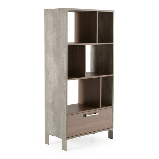 Boston Modern Brown Oak & Faux Concrete Bookcase — view 2