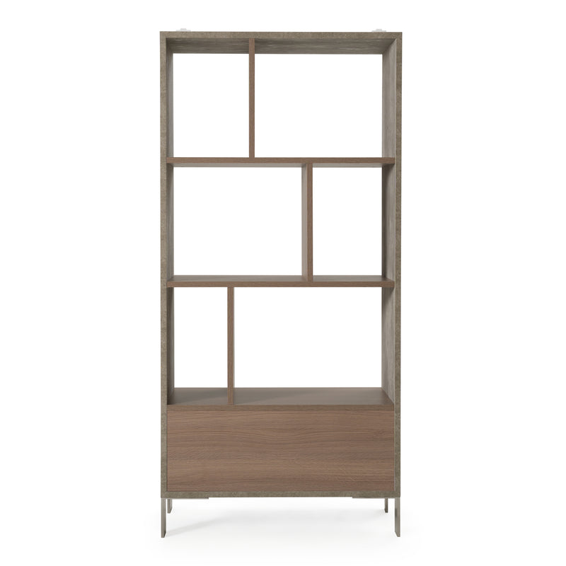 Boston Modern Brown Oak & Faux Concrete Bookcase — view 4