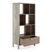 Boston Modern Brown Oak & Faux Concrete Bookcase — view 5