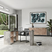 Boston Modern Glass & Faux Concrete Reversible Desk — view 4