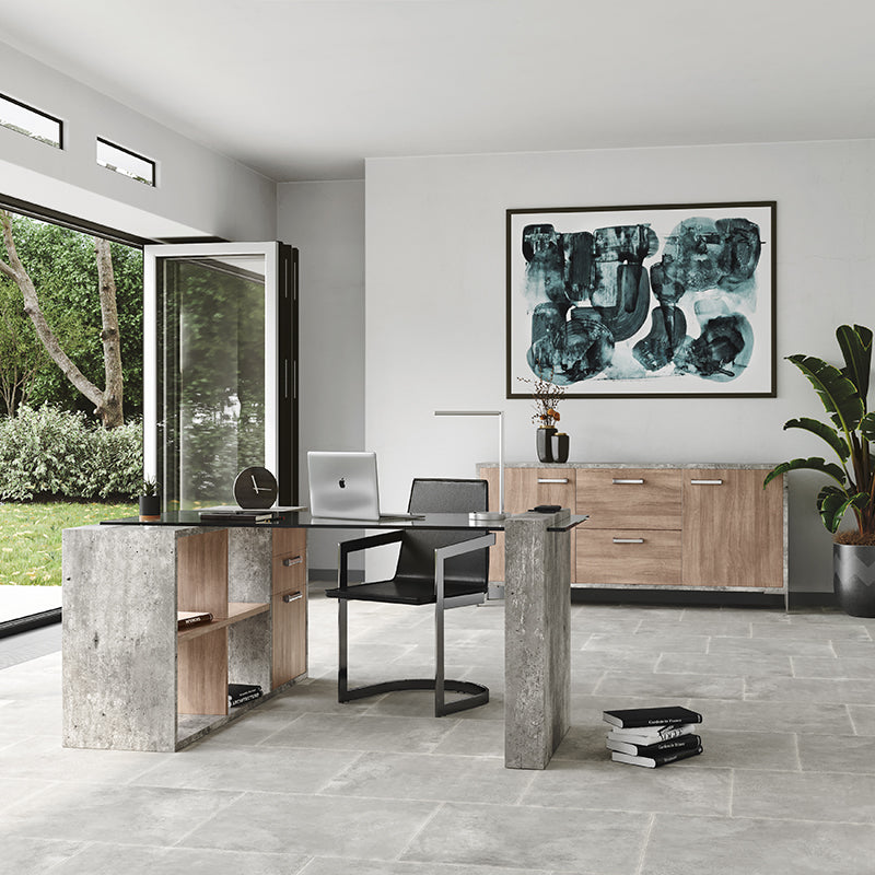 Boston Modern Glass & Faux Concrete Reversible Desk — view 4