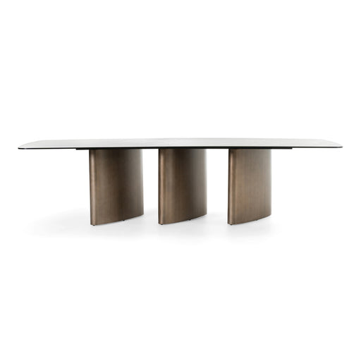 Bounty - Modern White Ceramic + Antique Brass Dining Table