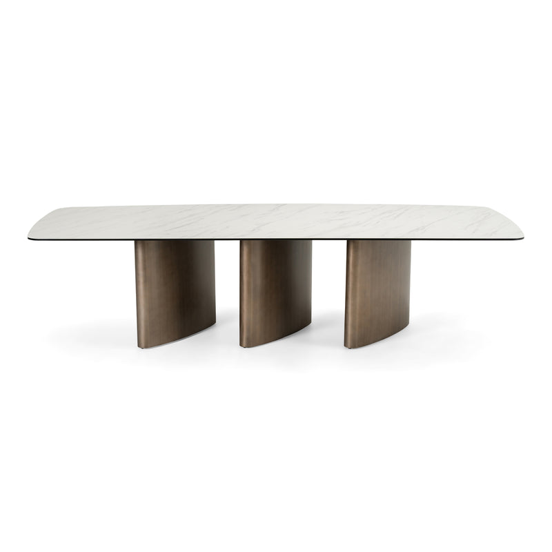 Bounty - Modern White Ceramic + Antique Brass Dining Table — view 2
