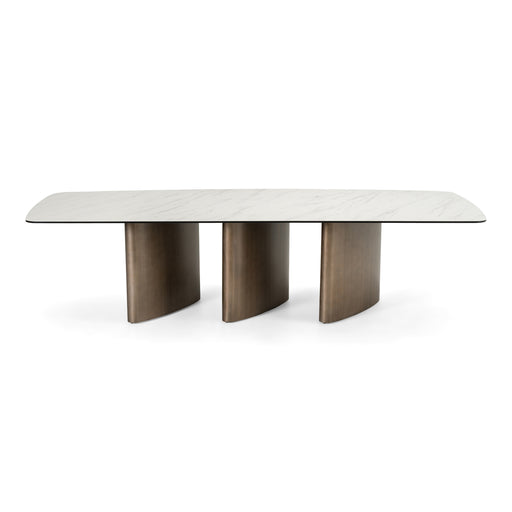Bounty - Modern White Ceramic + Antique Brass Dining Table — view 2