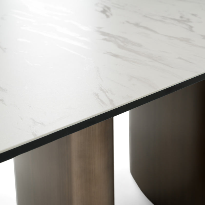 Bounty - Modern White Ceramic + Antique Brass Dining Table — view 5
