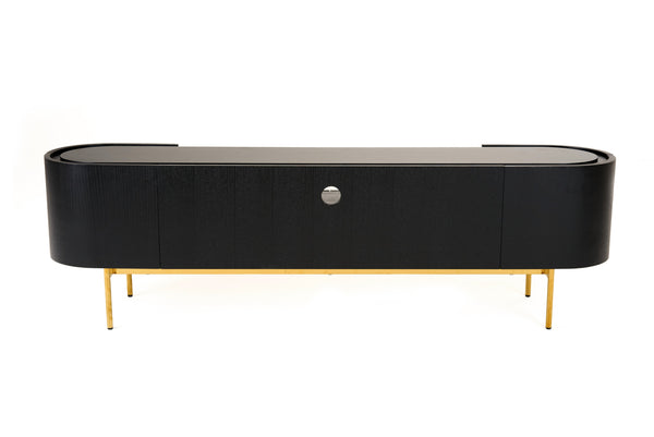 Bowie - Mid-Century Modern Black Oak + Brass TV Stand