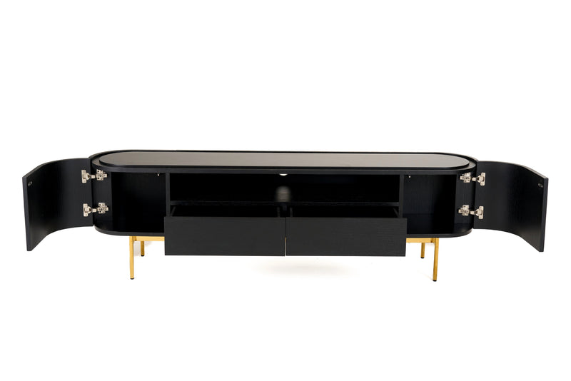 Bowie - Mid-Century Modern Black Oak + Brass TV Stand — view 2