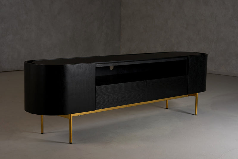 Bowie - Mid-Century Modern Black Oak + Brass TV Stand — view 3