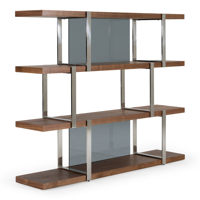 Brewer - Modern Walnut Glass & Stainless Steel Bookshelf — view 4