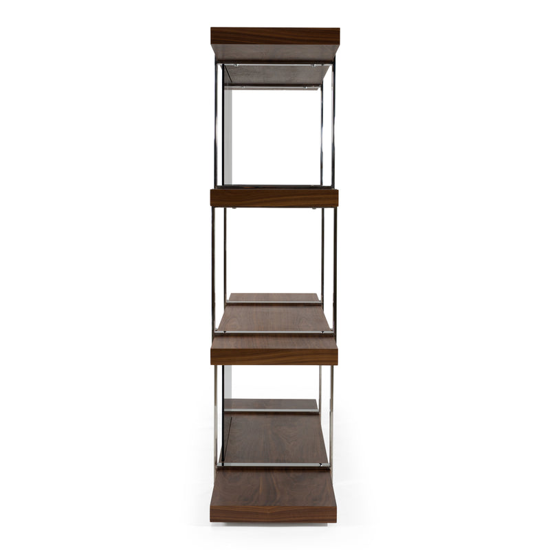 Brewer - Modern Walnut Glass & Stainless Steel Bookshelf — view 5
