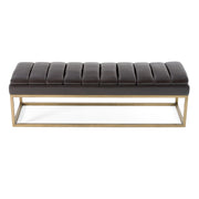Bridger - Modern Brown Vegan Leather + Brass Dining Bench