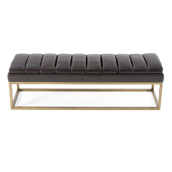 Bridger - Modern Brown Vegan Leather + Brass Dining Bench