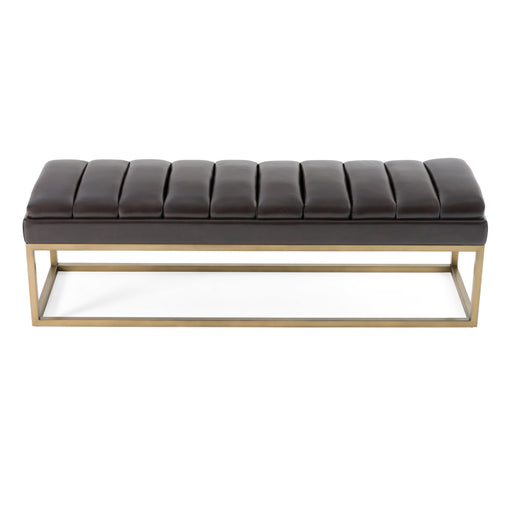 Bridger - Modern Brown Vegan Leather + Brass Dining Bench