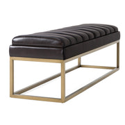 Bridger - Modern Brown Vegan Leather + Brass Dining Bench — view 3