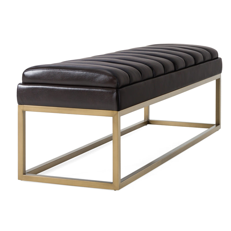 Bridger - Modern Brown Vegan Leather + Brass Dining Bench — view 3