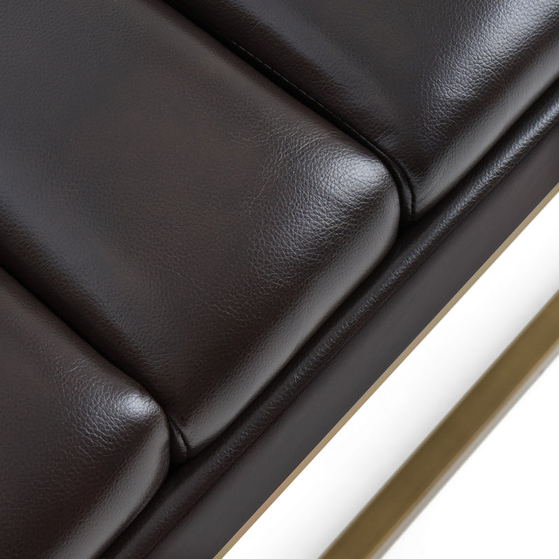 Bridger - Modern Brown Vegan Leather + Brass Dining Bench — view 4