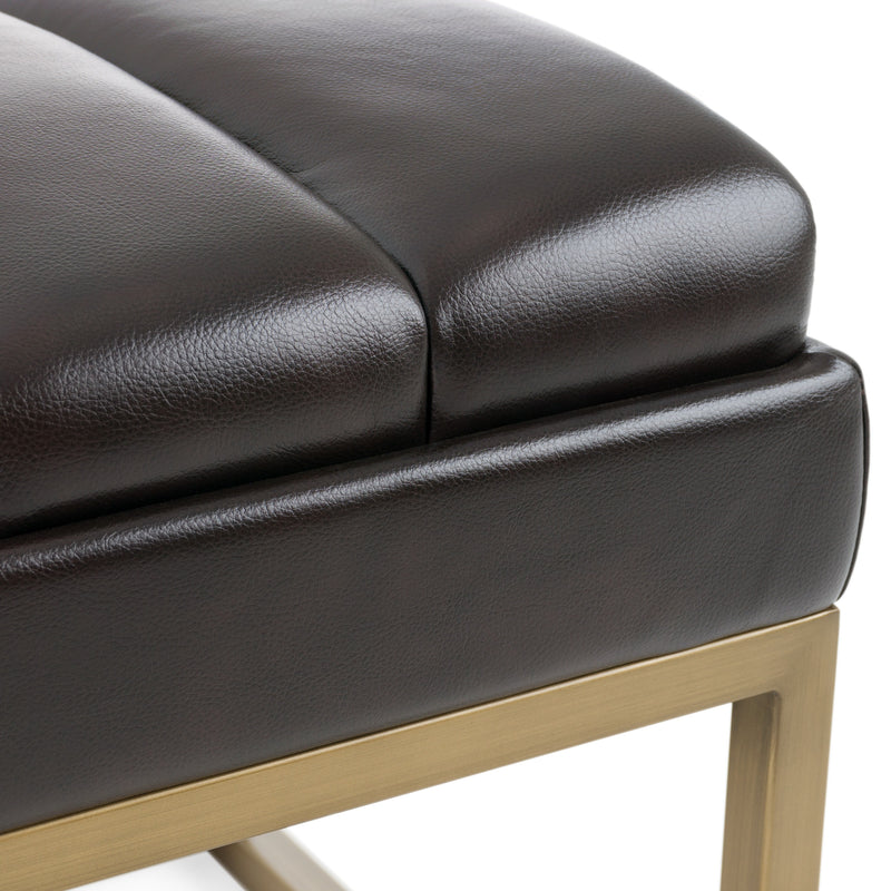 Bridger - Modern Brown Vegan Leather + Brass Dining Bench — view 5