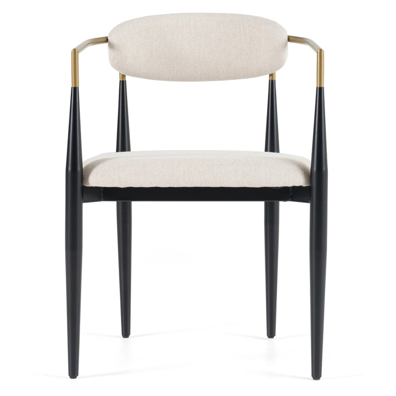 Buchtel - Mid-Century Modern Light Grey + Gold Arm + Black Dining Chair