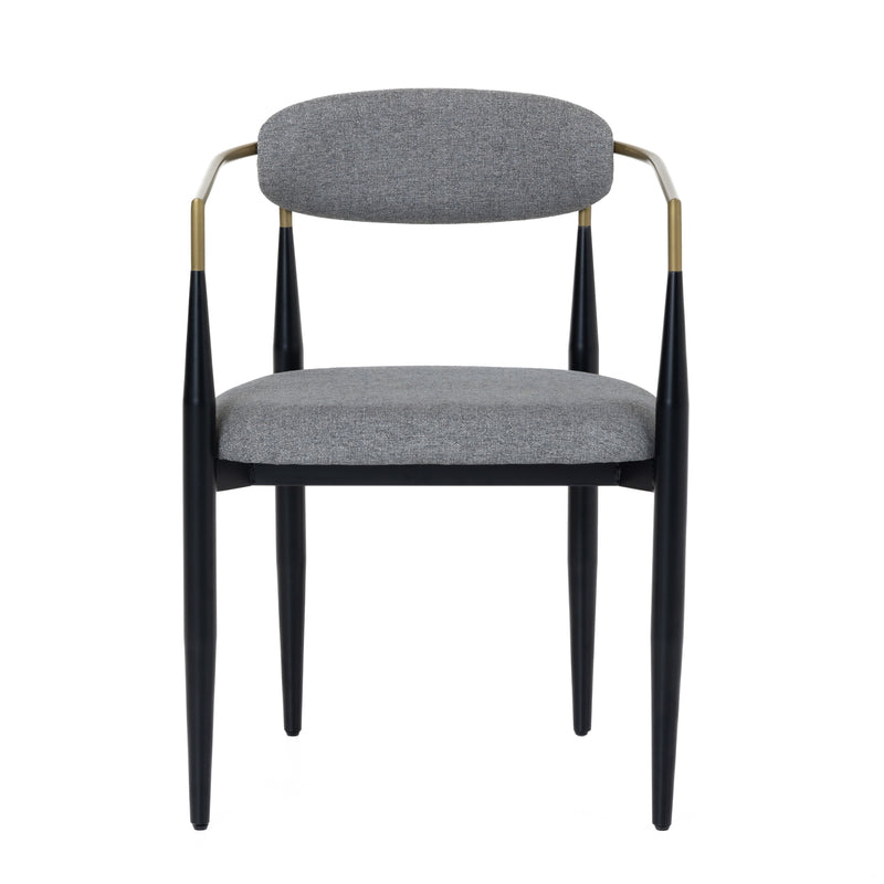 Buchtel - Mid-Century Modern Medium Grey + Gold Arm + Black Dining Chair