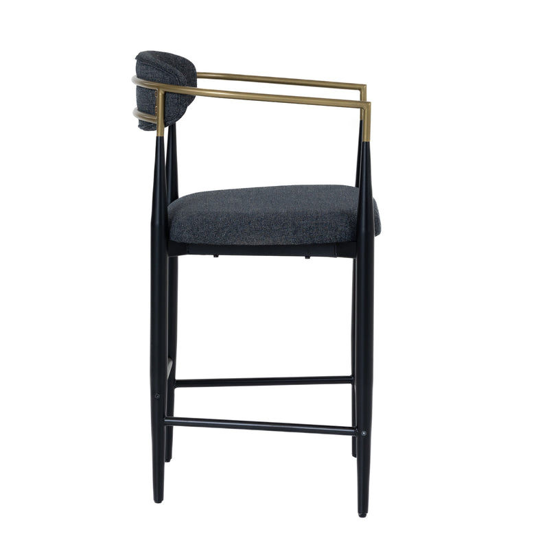 Buchtel - Mid-Century Modern Dark Grey + Gold Arm + Black Counter Chair — view 2