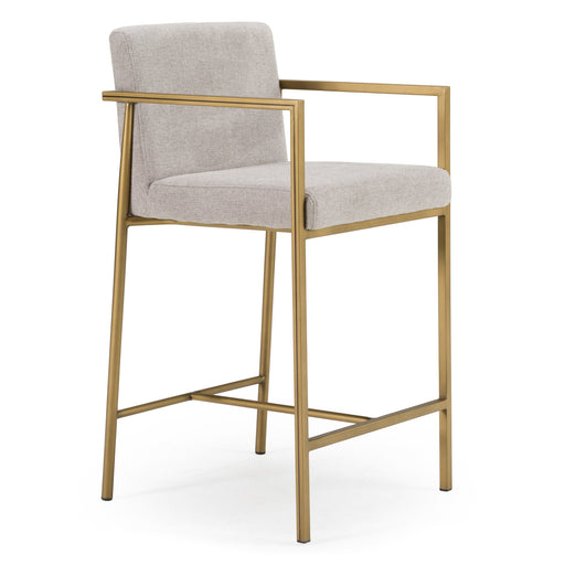 Burnham- Contemporary Light Grey Fabric + Brass Counter Stool — view 2