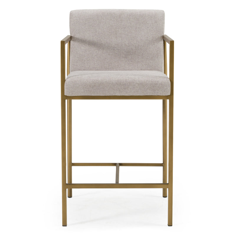 Burnham- Contemporary Light Grey Fabric + Brass Counter Stool — view 3