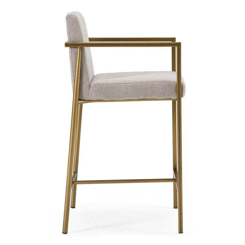 Burnham- Contemporary Light Grey Fabric + Brass Counter Stool — view 4