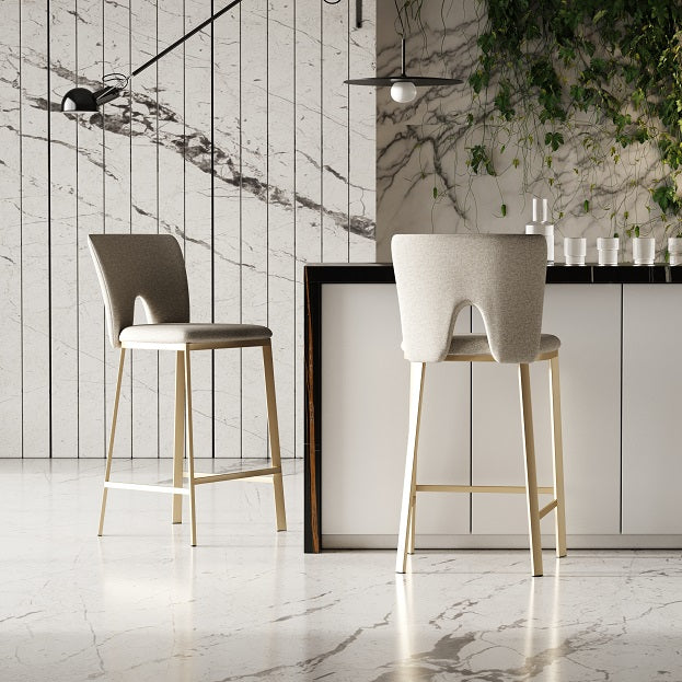 Burton - Contemporary Beige + Brass Counter Stool Set of Two — view 4