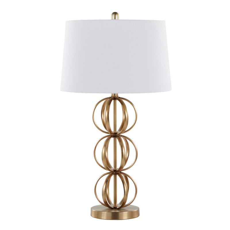 Lumi Source Linx contemporary table lamp set with gold bases and white shades, modern lighting for living spaces.