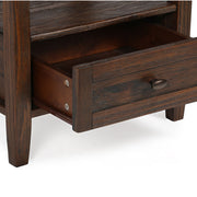 Handcrafted Warm Shaker coffee table by Simpli-Home featuring a natural wood finish and sturdy table design.