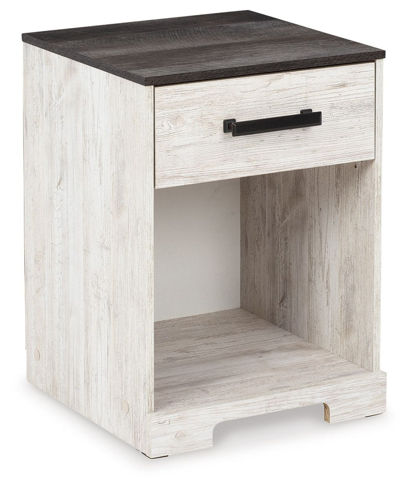 Shawburn - One Drawer Night Stand - Whitewash / Charcoal Gray - R&R Furniture Gallery (Fountain Valley, CA)