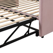 Twin size upholstered daybed with pop-up trundle from Halcyon Home, featuring soft fabric and a sleek, modern design.