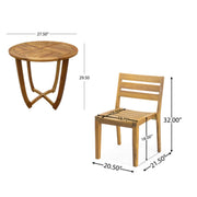 Noble House outdoor 3-piece teak dining set with table and two chairs on patio for al fresco dining.