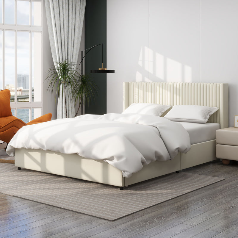 Anna - Upholstered Wingback Platform Bed With 4 Drawers Storage - R&R Furniture Gallery (Fountain Valley, CA)