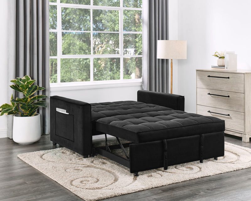 Maeve - Convertible Sleeper Loveseat With Tufting and Side Pocket - Black - R&R Furniture Gallery (Fountain Valley, CA)