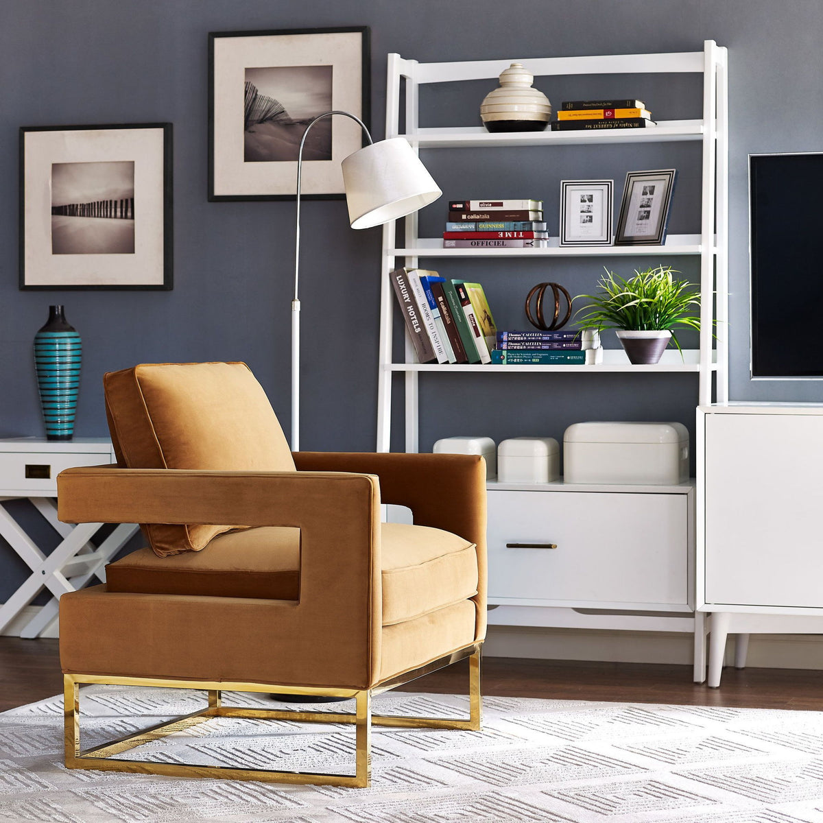 Avery - Velvet Chair With Polished Gold Base - R&R Furniture Gallery (Fountain Valley, CA)