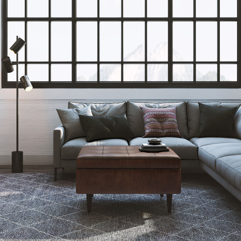 Shay - Large Square Coffee Table Storage Ottoman Mid-Century Style - R&R Furniture Gallery (Fountain Valley, CA)