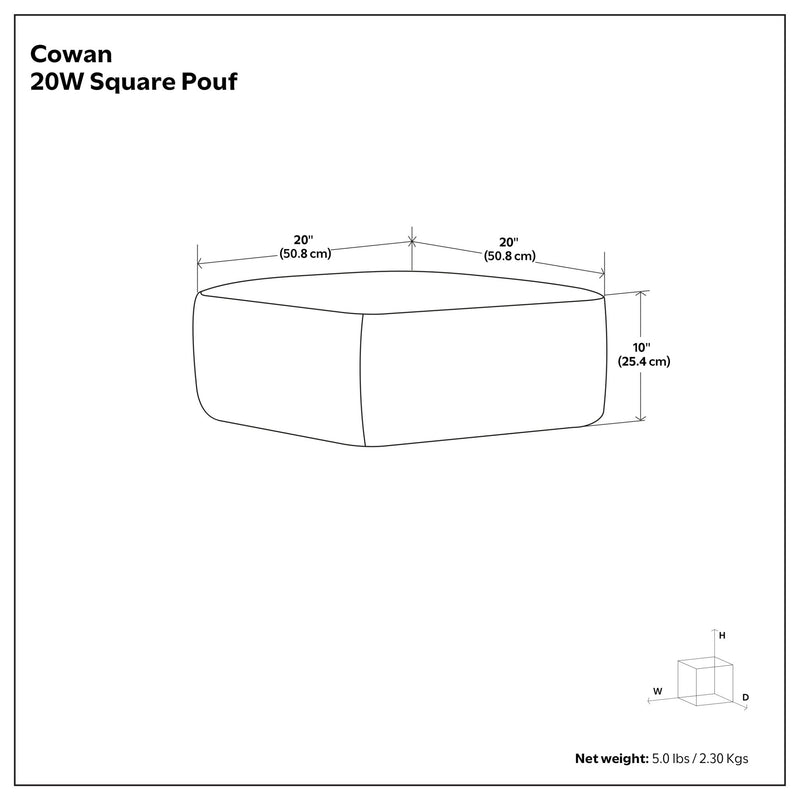 Handcrafted Cowan square accent pouf by Simpli-Home, featuring a textured fabric cover and modern design for versatile decor.