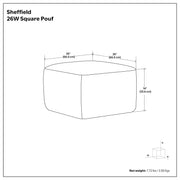 Handcrafted Sheffield square accent pouf by Simpli-Home featuring a soft fabric cover and plush cushioning.
