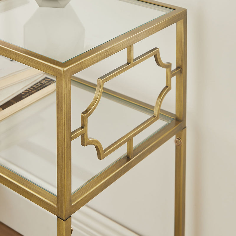 Grifton - Rectangular Glass Accent Table - Antique Gold - R&R Furniture Gallery (Fountain Valley, CA)